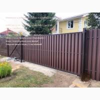Откатные ворота из профнастила. Кованые откатные ворота