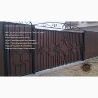 Откатные ворота из профнастила. Кованые откатные ворота