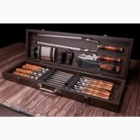 Набор шампуров Люкс с шампурами Браун в деревянном кейсе